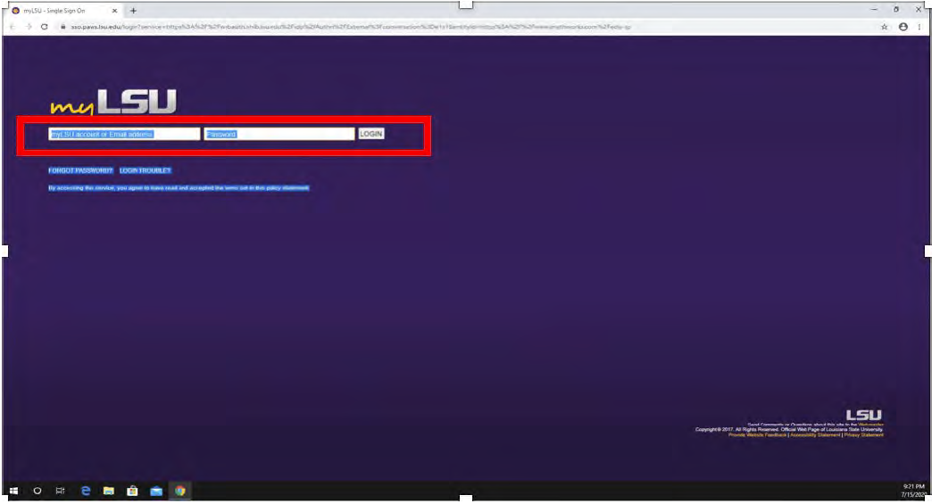 Fill in your myLSU credentials if redirected to myLSU login page.