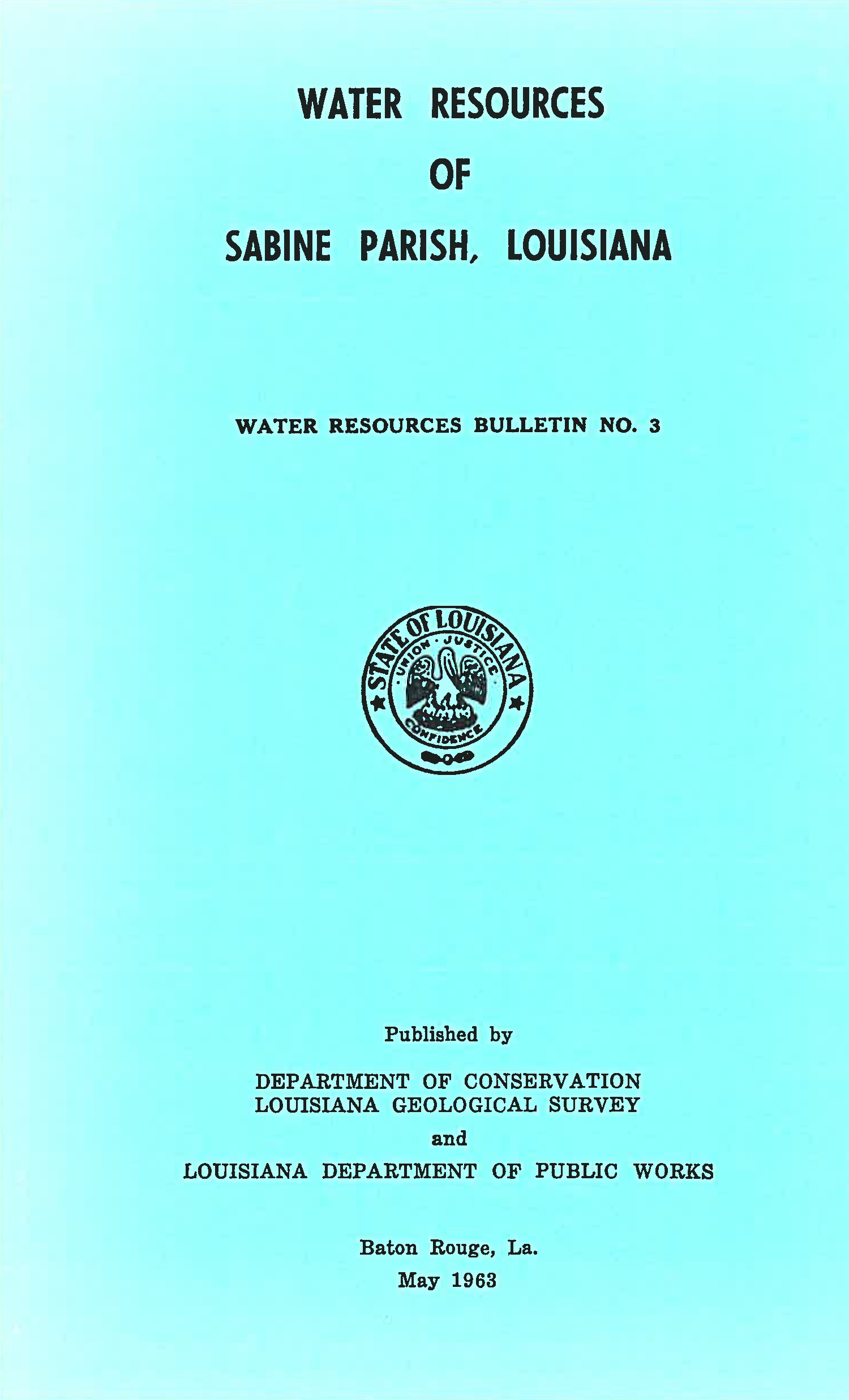 Water Resources of Sabine Parish, Louisiana.